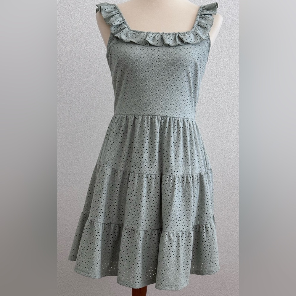 Speechless Eyelet Sleeveless Midi Dress with Ruffle neckline